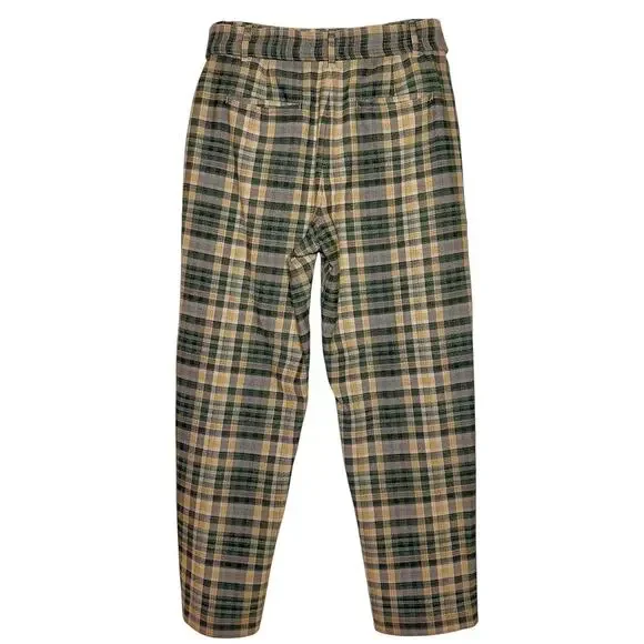 Wilfred Jallade High-Waisted Belted Textured Twill Pants - Green Plaid - 10 - Picture 2 of 8